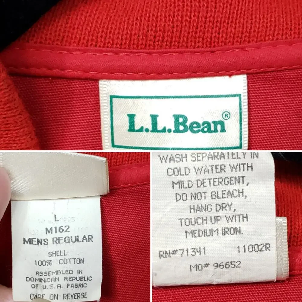 Vintage LL Bean Red Cotton Canvas Bomber Chore Jacket Zip Front Size Large